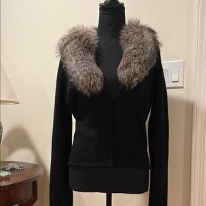 Elegant Black Wool/Cashmere Jacket with Fur Collar